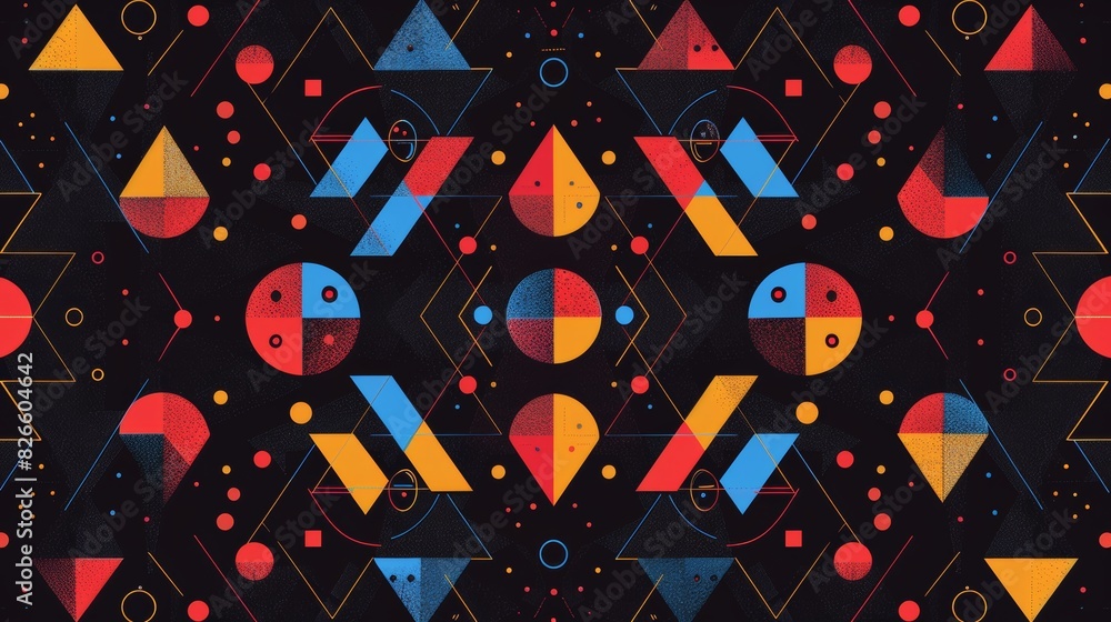 Poster geometric pattern with triangles and circles on a black background