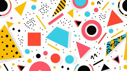 Geometric shapes pattern in bright colors on a white background