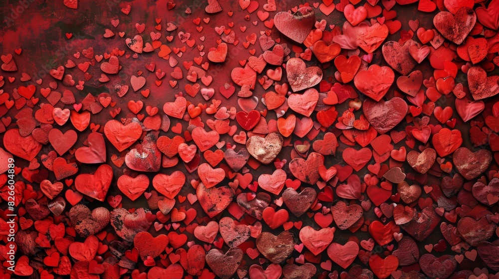 Poster heart pattern in various sizes and shades of red