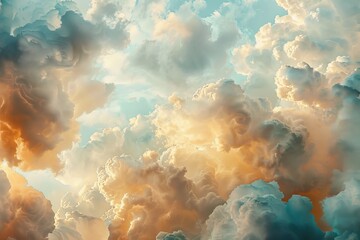 Summer clouds abstractly float, showcasing soft hues within various shapes