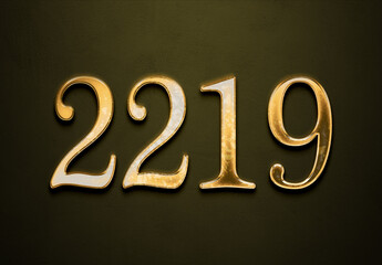 Old gold effect of 2219 number with 3D glossy style Mockup.