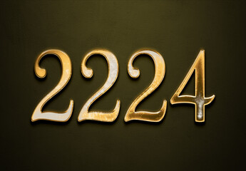 Old gold effect of 2224 number with 3D glossy style Mockup.