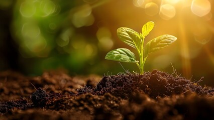 A young plant growing in soil symbolizing Earth Day and environmental awareness. Concept Environmental Awareness, Earth Day, Nature's Beauty, Growing Symbol, Green Living