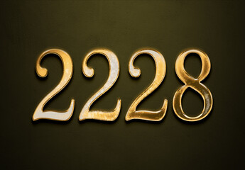 Old gold effect of 2228 number with 3D glossy style Mockup.