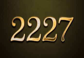 Old gold effect of 2227 number with 3D glossy style Mockup.