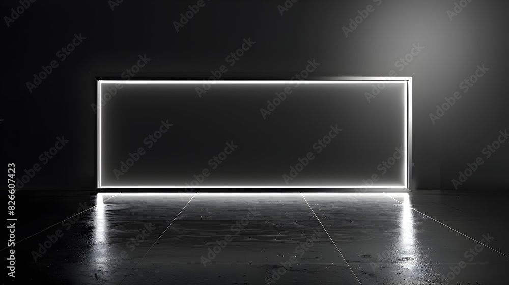 Poster sleek silver frame with futuristic design and black gradient background ideal for tech themed presen