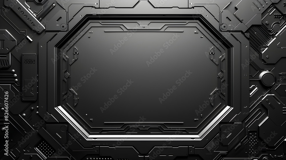 Poster sleek metallic futuristic frame over dark gradient background for tech themed presentations