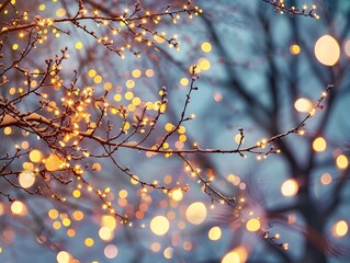 Twinkling Wonderland of Sparkling Branches and Enchanting Holiday Lights in the Serene Winter Landscape