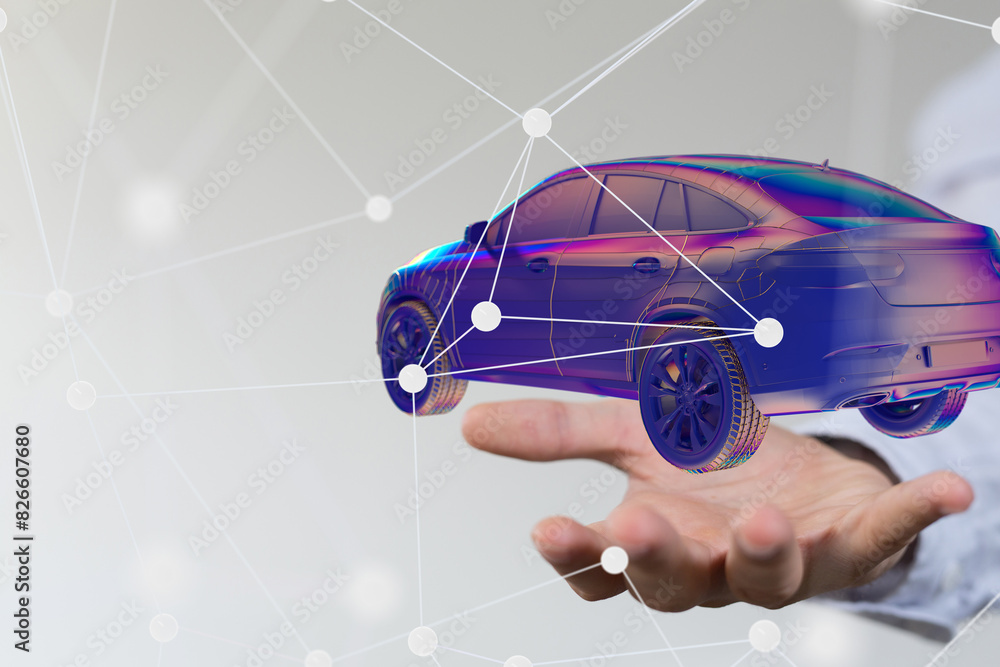 Poster Autonomous car with HUD graphic of Navigation system driving