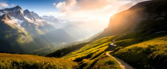 Breathtaking Natural Landscape of Towering Mountains Under a Cloud-Filled Sky