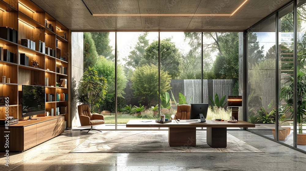 Poster an office space filled with desks and numerous windows, allowing ample natural light to illuminate t