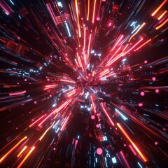 Fototapeta premium Immerse viewers in a futuristic cityscape with neon lights casting a vibrant pink