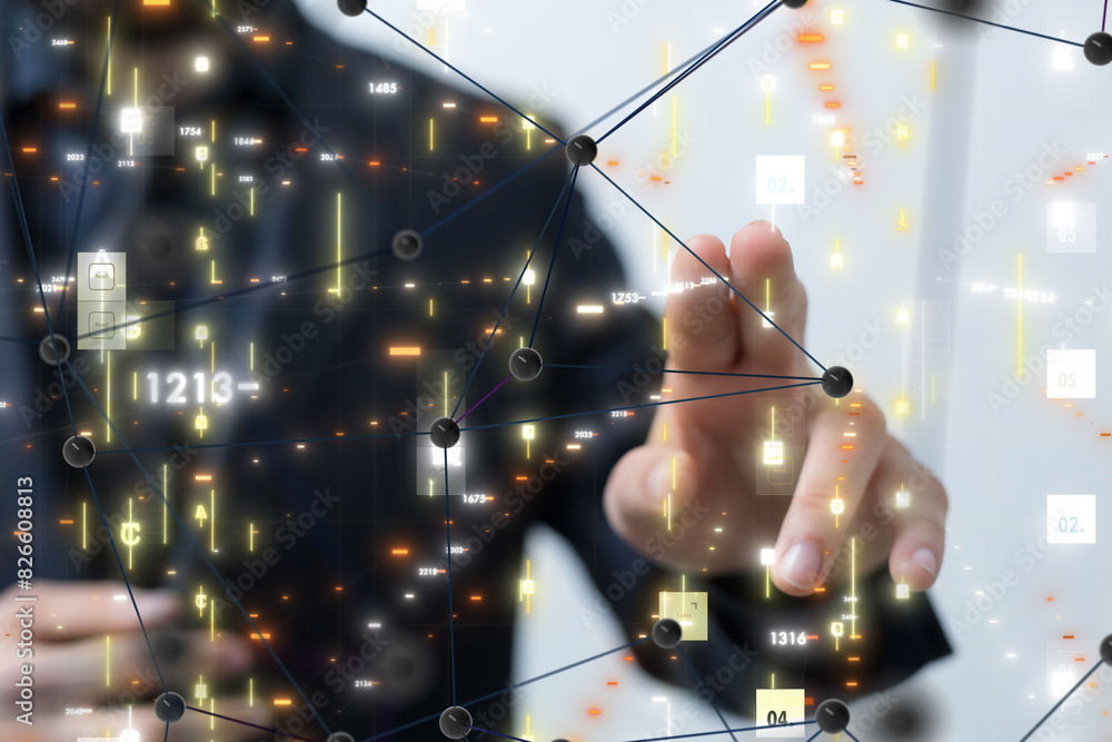 Aufkleber Neural network 3D illustration. Big data and cybersecurity
