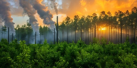 Converting Waste into Renewable Energy: Biomass Plants in Forest Clearings. Concept Sustainable Energy, Biomass Plants, Forest Clearings, Waste Management, Renewable Resources