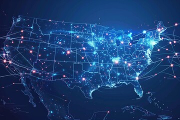 Fototapeta premium Digital map of america network connectivity created with generative ai