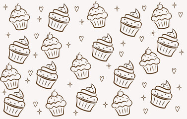 bakery cake brown hand drawn doodle seamless pattern 002.eps
