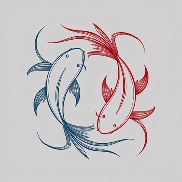 recommend clip art: A modern line art drawing of two koi fish, specifically of the Kohaku variety, symbolizing yin and yang