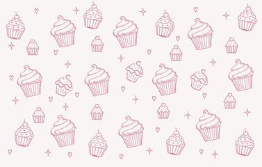 bakery cake strawberry hand drawn doodle seamless pattern 001.eps