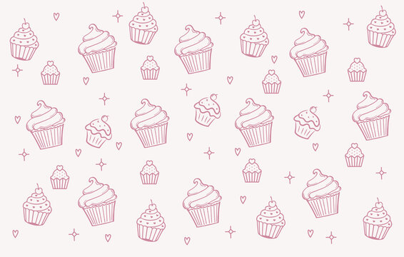 bakery cake strawberry hand drawn doodle seamless pattern 001.eps