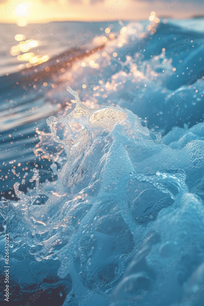 Poster vibrant summer vibes resonate with the dynamic energy of crashing abstract waves in the ocean