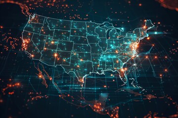 Fototapeta premium Digital map of america network connectivity created with generative ai