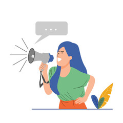 flat design, illustration of a female character holding a speaker