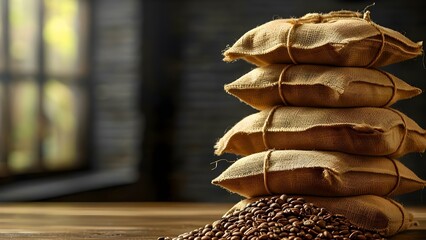 Ecofriendly coffee bag made from recycled materials with minimalist design for premium beans. Concept Eco-Friendly Packaging, Recycled Materials, Minimalist Design, Premium Coffee Beans