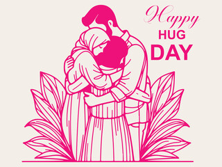 Happy hug day line art vector illustration