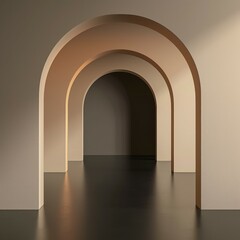 Soft-lit arch in a dim corridor