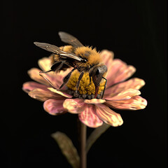 3d rendered photo of A bee on a flower with a black background