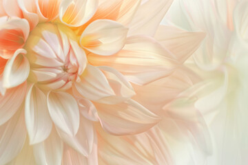 Soft Abstract Close Up of Delicate Peach and Cream Dahlia Flower Petals