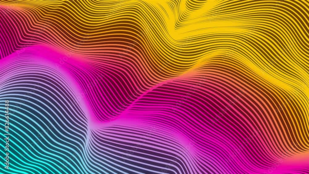 Poster big data wave of lines. futuristic neon glowing surface. computer generated 3d render