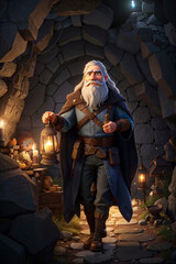 Obraz premium A wizard wanders through the desert at night.