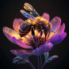 3d rendered photo of A bee on a flower with a black background