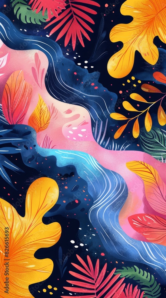 Poster the first day of summer painted the sky with colorful patterns and abstract shapes swirling in the b