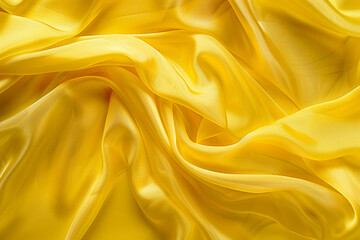 Elegant yellow silk fabric texture abstract, silky waves. Smooth textile background, elegance luxurious design