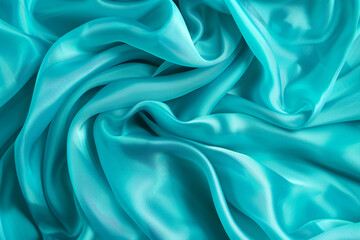 Obraz premium Elegant turquoise silk fabric texture abstract, silky waves. Smooth textile background, elegance luxurious design
