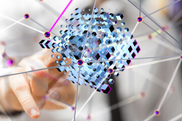 Molecular background with DNA. Network with connecting dots and lines. - 3d