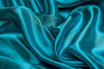 Elegant turquoise silk fabric texture abstract, silky waves. Smooth textile background, elegance luxurious design