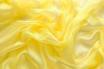 Elegant silk lemon color fabric texture abstract, silky waves. Smooth textile background, elegance luxurious design