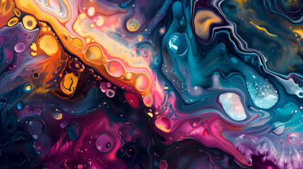 abstract art surreal acrylic water paint texture background with liquid curve wavy lines forms in blue red white yellow mix color	