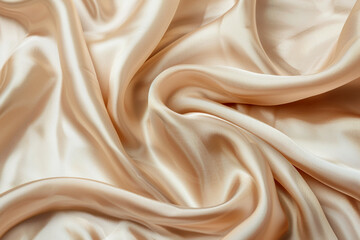 Fototapeta premium Elegant silk beige fabric texture abstract, silky waves. Smooth textile background, elegance luxurious design