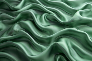 Obraz premium Elegant silk green fabric texture abstract, silky waves. Smooth textile background, elegance luxurious design