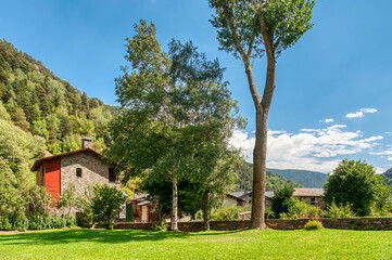 Obraz premium San Martin de la Cortinada church (Pueblo Cortinada) town of Andorra, belonging to the parish of Ordino.