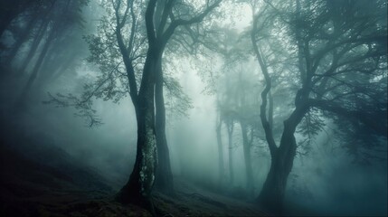 Autumn Forest Trail in Hazy Woodland Scenery