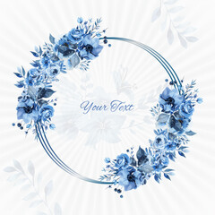 vector blue floral frame with watercolor