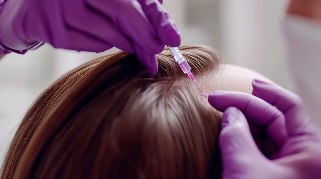Patient receiving plasma injections on their scalp in a clinical setting