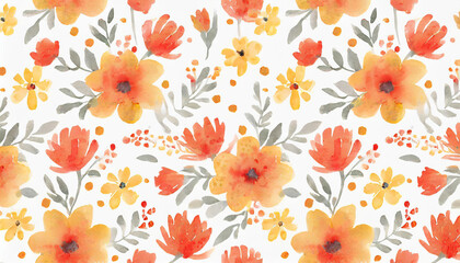 オレンジ色と黄色の可愛い花柄の水彩画イラスト背景