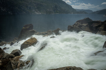 Wapama Falls Rushes Over Rocks Before Dropping into Hetch Hetchy