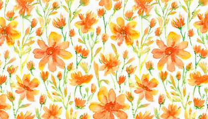 オレンジ色の花の水彩画イラスト背景